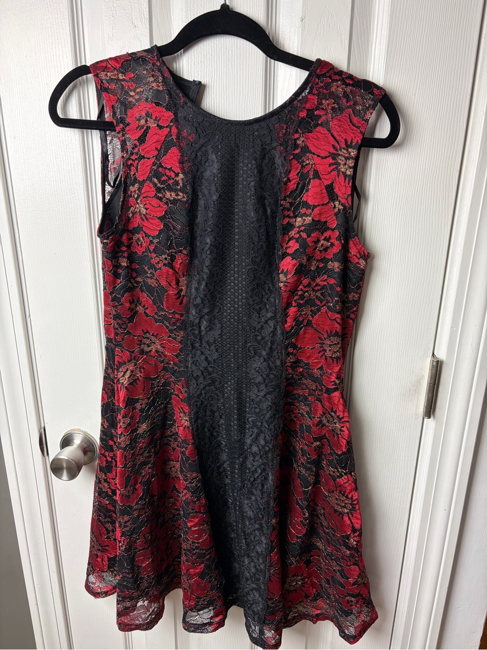 Material Girl Red & Black Floral Lace Mini Dress